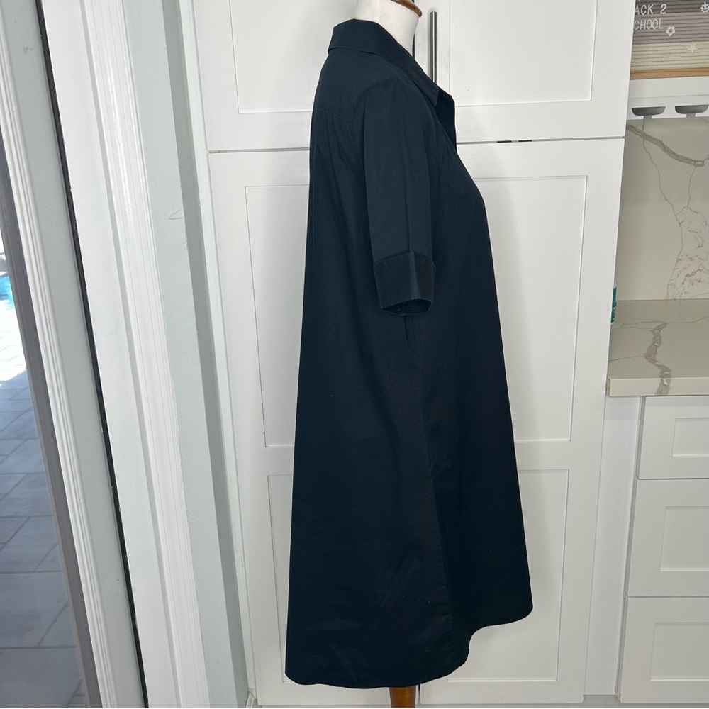 Estelle and Finn Black Short Sleeves Cotton Shift Shirt Dress Collared Pockets L - Picture 3 of 9